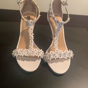 INC International Concepts White Floral T-Strap Sandal Heels